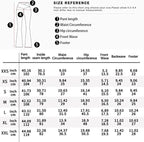 Yoga leggings size reference chart with waist, hip, and pant measurements