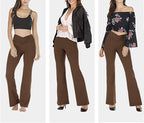 High-waisted bootcut yoga leggings in brown with V-shaped waistband and flared legs