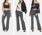 Flared yoga leggings set showing olive, charcoal, and dark green shades