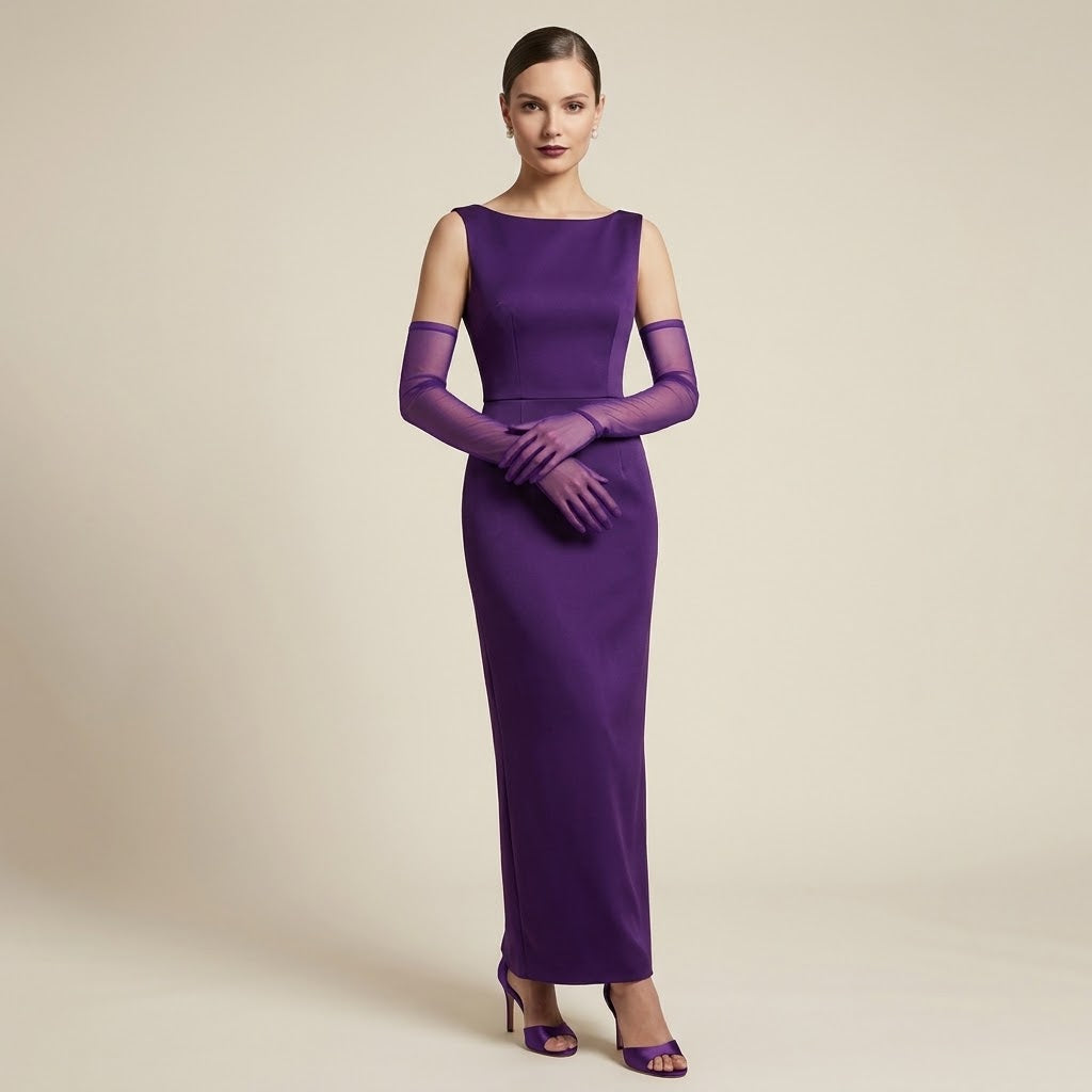 Sheer mesh elbow-length gloves, purple