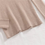 Ribbed turtleneck sweater in beige/taupe with long sleeves and cuffs