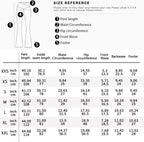 Yoga leggings size chart showing pant length, waist, hip, and front wave
