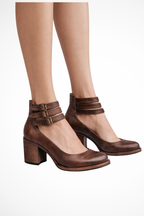 Women’s Mary Jane chunky heels with buckle straps, dark brown