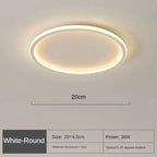 White round LED flush mount ceiling light with warm glow, 20cm diameter