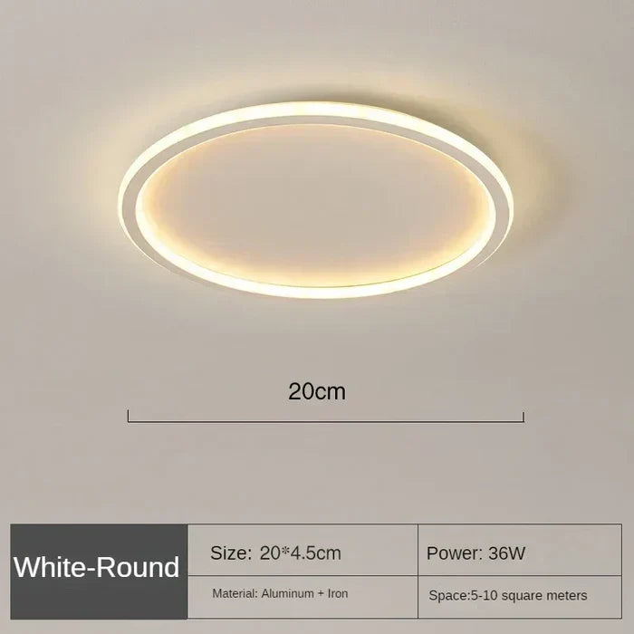 White round LED flush mount ceiling light with warm glow, 20cm diameter