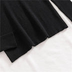 Black ribbed knit turtleneck sweater sleeve cuff and hem detail