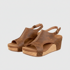 Brown open-toe wedge sandals with cushioned platform and open toe