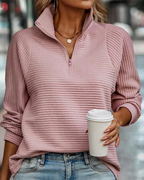 Noa women's pink long-sleeve sweater with half-zip collar