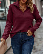 Noa women's maroon long-sleeve sweater with half-zip collar