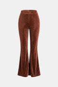 Rust brown flared corduroy trousers, straight waist to wide bootcut hem