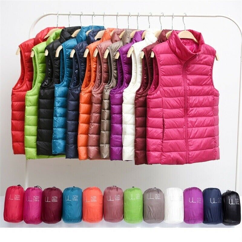 Ultralight quilted bodywarmer rack with multiple colors, sleeveless, full-zip, stand collar