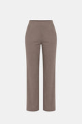 High-waist stretch straight-leg pants in taupe-gray with front seam detailing