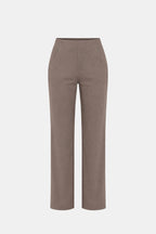 High-waist stretch straight-leg pants in taupe-gray with front seam detailing