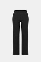 High-waist stretch straight-leg pants in black with a smooth waistband and straight cut