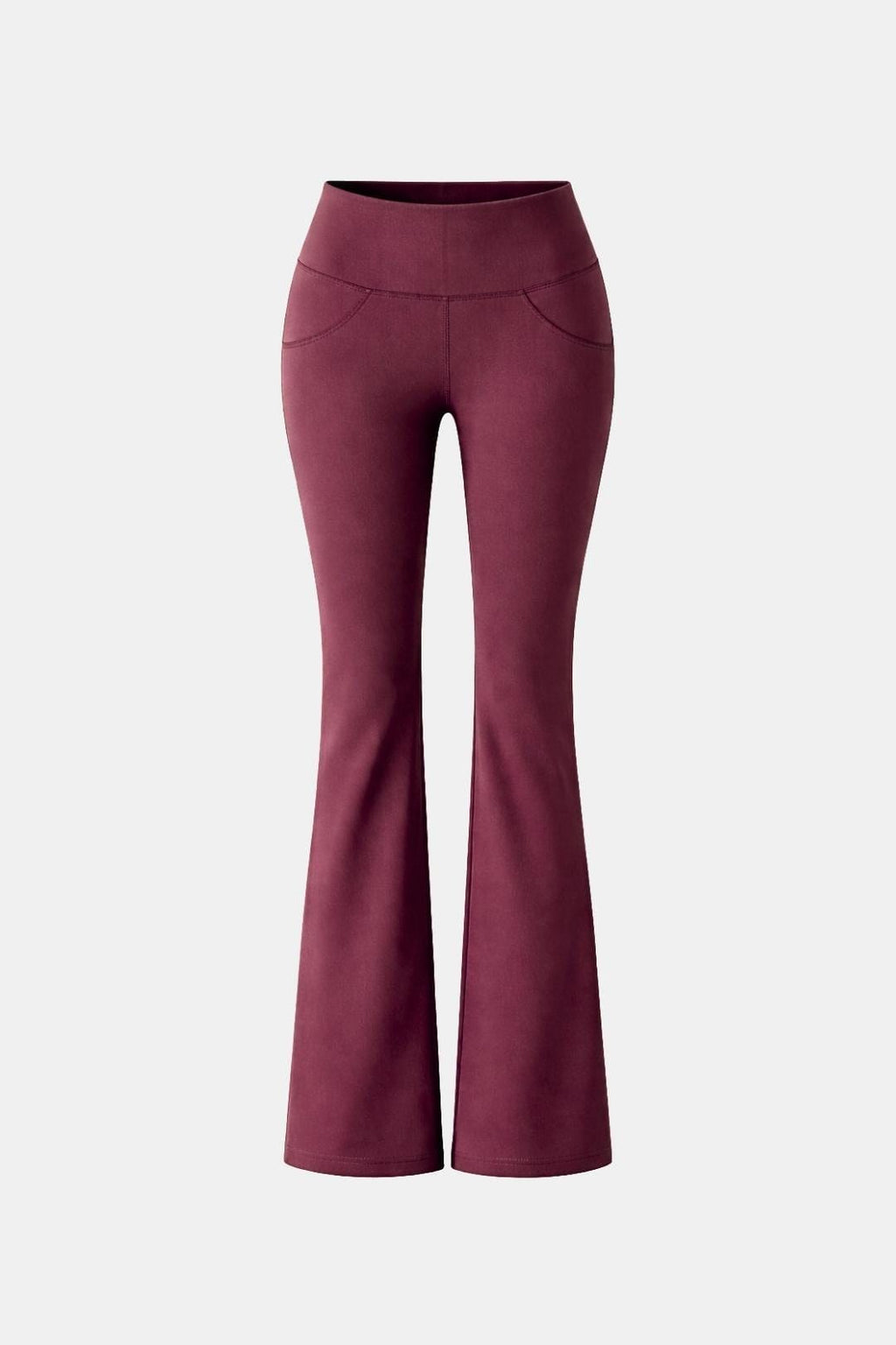 Red flared leggings with high waistband and wide bootcut legs