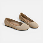 Pair of beige knit ballet flats with rounded toe