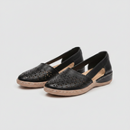 Women's slip-on casual shoes in black with cutout design and open side