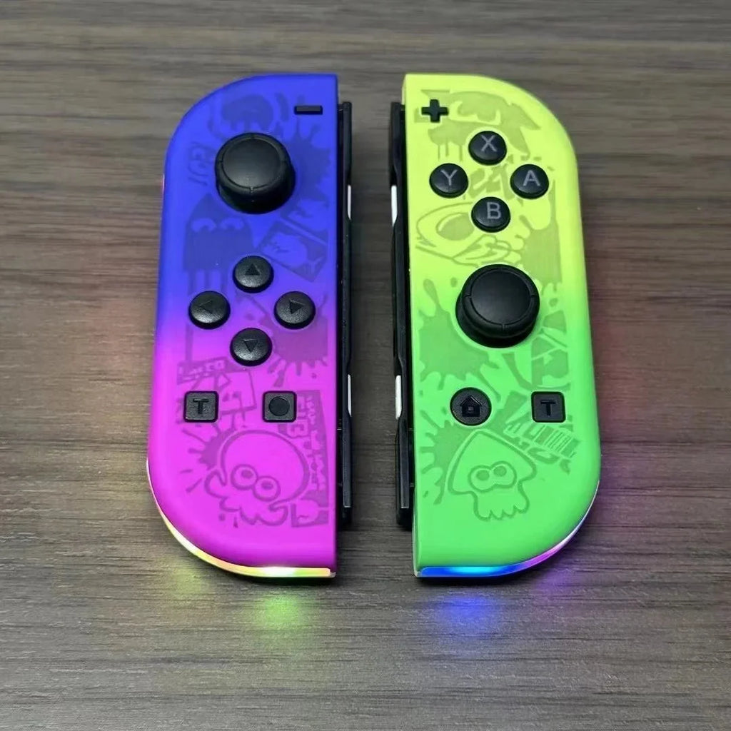 Blue and green Nintendo Switch RGB LED joy-con controllers with thumbsticks and face buttons.