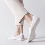White no-show socks, sheer knit with elastic cuff
