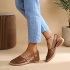 Women's slip-on casual shoes in brown with cutout design and open side