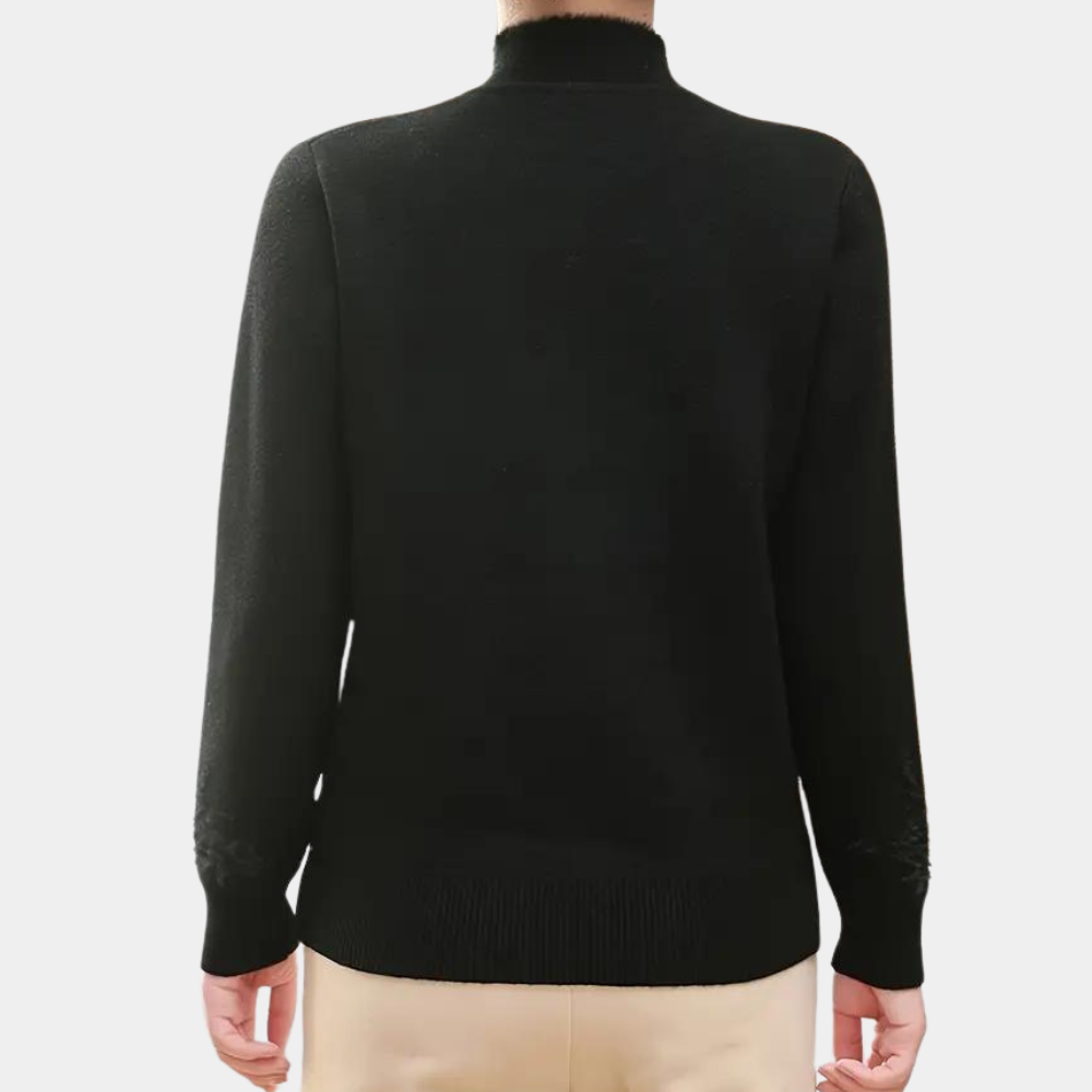 Alfhild knitted women's sweater with high collar, black knit, slim fit