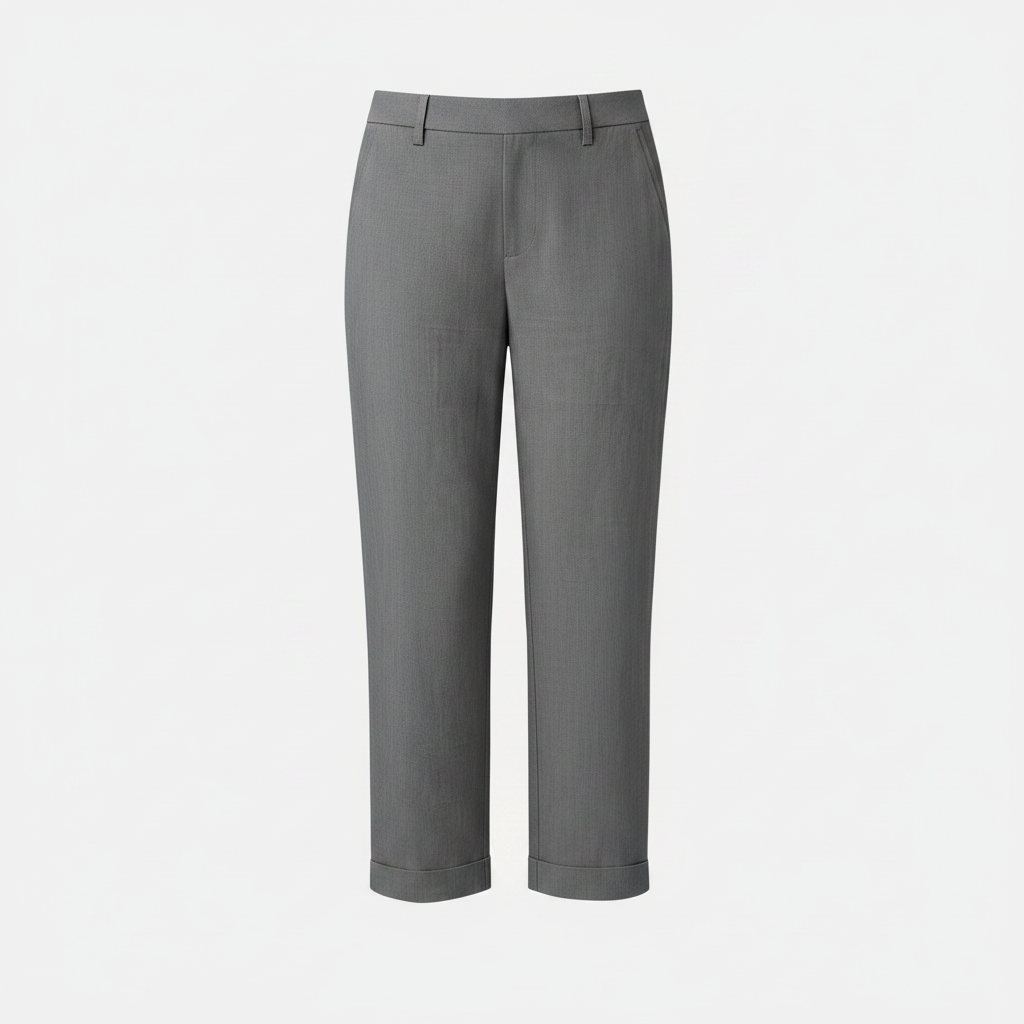 Women's ankle-length easy-fit pants, grey, flat front with belt loops