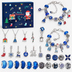 Christmas charm bracelet advent calendar with blue box and silver blue bead charms and bracelets