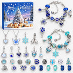 Silver charm bracelet set with two bracelets, blue and snowflake charms, beads