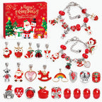 Christmas charm bracelet advent calendar set with red box and assorted red-and-silver charms
