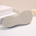 Women’s light-colored sandal outsole with textured tread and grip pattern