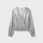 Elegant Sequin V-Neck Long Sleeve Party Blouse for Women