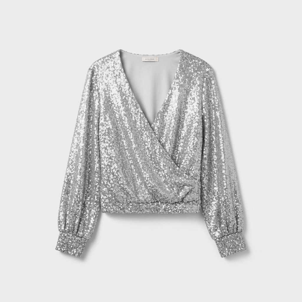 Elegant Sequin V-Neck Long Sleeve Party Blouse for Women