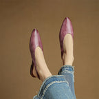 Mauve leather slingback flats with pointed toe and cushioned footbed