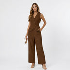 Womens brown sleeveless vest and wide-leg trousers set