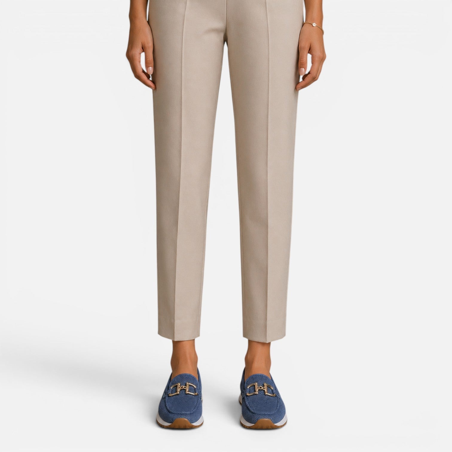 Breathable mesh loafers, blue slip-on worn with trousers, cushioned sole