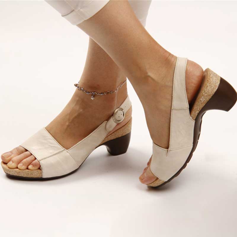 Women’s orthopedic sandals with open toe, block heel, and adjustable ankle strap (beige)