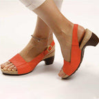 Women’s orthopedic sandals with open toe, block heel, and adjustable ankle strap (red)