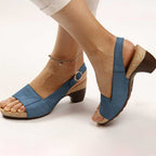 Women’s orthopedic sandals with open toe, block heel, and adjustable ankle strap (blue)