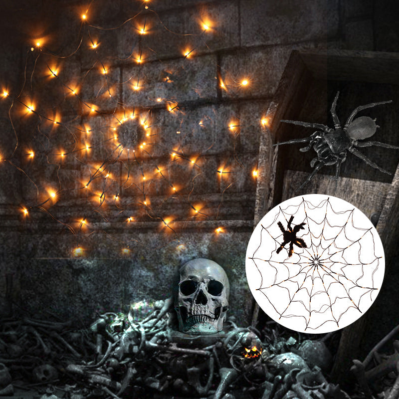 Warm LED spiderweb lights with glowing bulbs and a circular spiderweb design inset