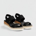 Women's arch support sandals, black textured straps with cushioned platform sole