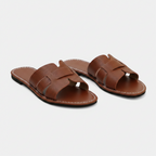 Women's Leather Slide Sandals with Open Toe and Non Slip Sole