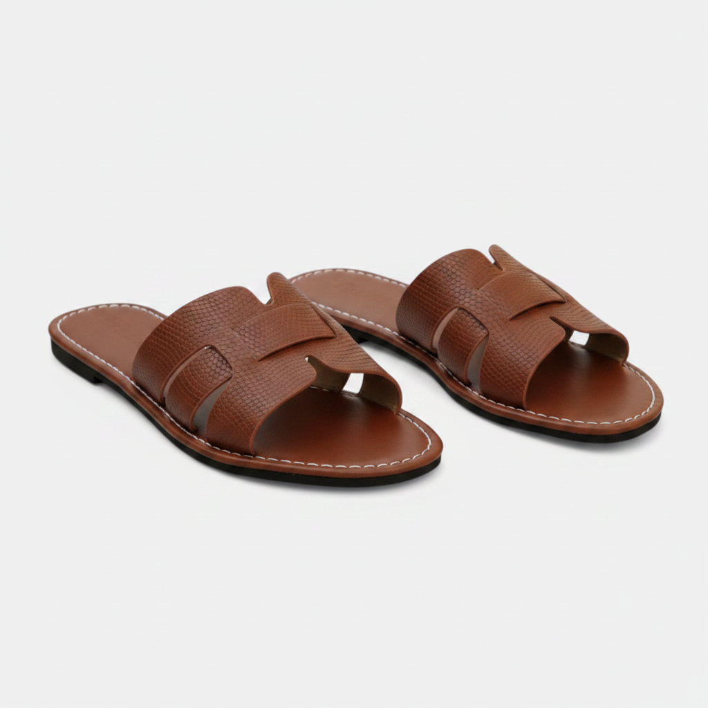 Women's Leather Slide Sandals with Open Toe and Non Slip Sole