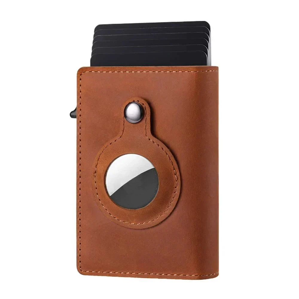 GenuWal brown multi-card wallet with metal snap and round keychain cutout