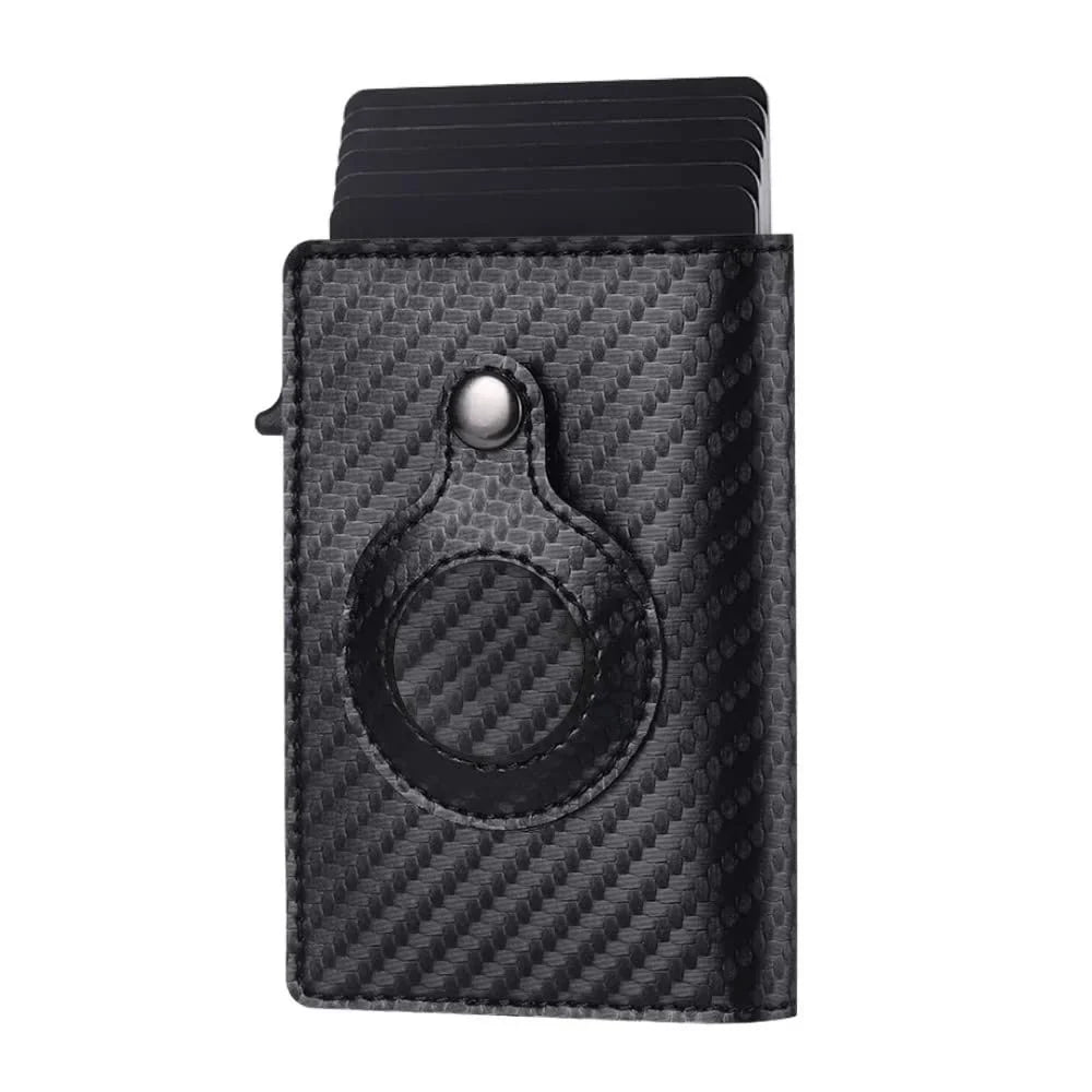 GenuWal black carbon-fiber card holder with metal snap and keychain loop