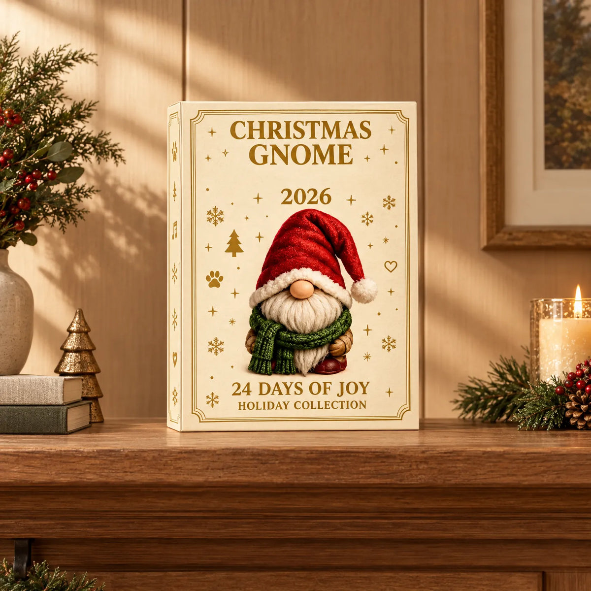 Christmas gnome advent calendar box with 2026 design and red-hat gnome on front