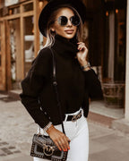 Women's Turtleneck Sweater Silver Button Sleeves | Cozy Fall Fashion