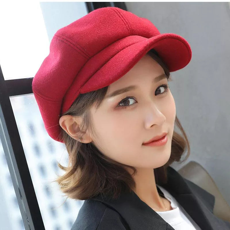 Red retro balloon hat with curved brim