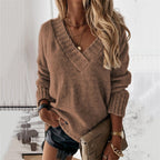Women's Knit Sweater Oversized Soft Knit | Elegant V-Neck Casual Top
