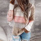 Women's Sweater Patchwork Hooded Knit Loose-Fitting | Lydia Patchwork