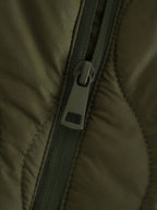 Olive green bodywarmer zip front with rectangular pull tab